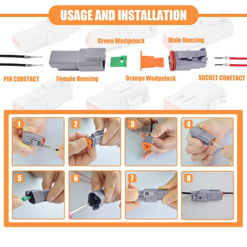 Deutsch Dt02 Grey 2 Pin Connectors 5 Set Waterproof Electrical Wire Connector With Stamped Contacts And Seal Plugs For Truck