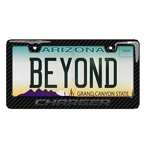 Dodge Charger License Plate Frame Real Carbon Fiber And Abs Plastic 3d Dark Gray Logo Universal Fit 12 In X 6 Black Glossy