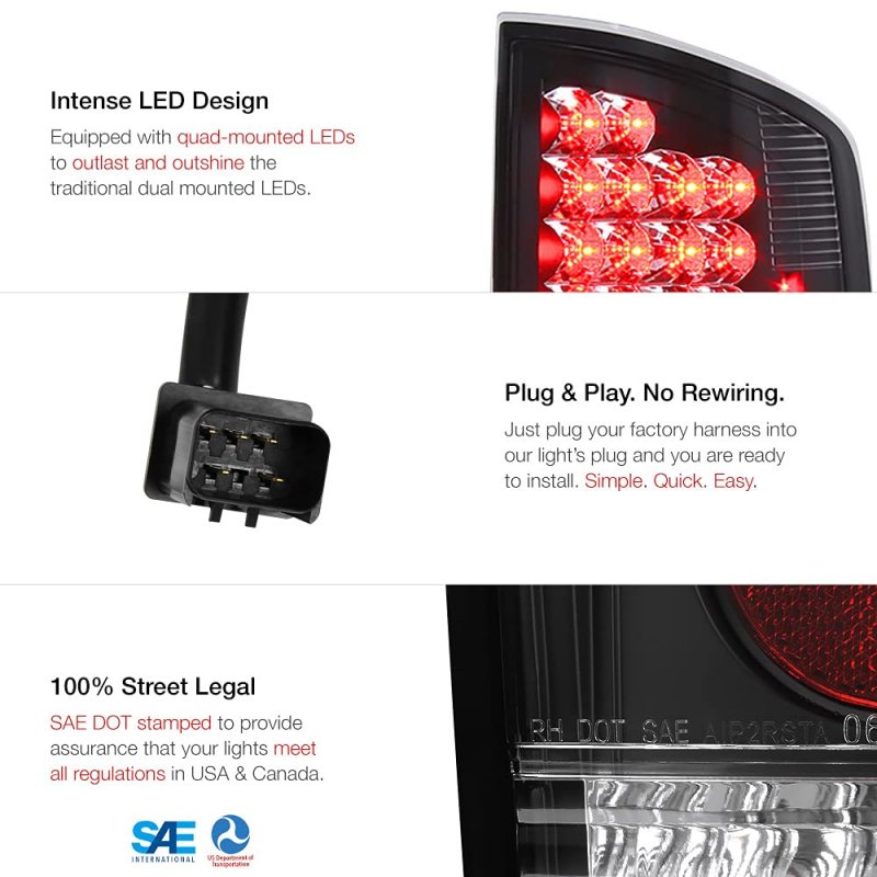 Black Housing Premium Led Tail Light Full-led Smoke Lens License Plate Lamp Assembly Replacement Bundle For 2003-2006 Dodge Ram
