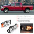 Left Right Pair Headlights Headlamps Assembly Chrome Housing With Amber Reflector Fit For Dodge Ram Pickup Truck 1500 2002-2008