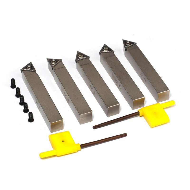 Yufutol Mini Indexable Lathe Turning Tool-1 2 Shank Nickel Plated 5 Pieces Carbide Tool Set Metal Cutting Tools With Inserts