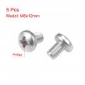 Uxcell M8x12mm Machine Screws Pan Phillips Cross Head Screw 304 Stainless Steel Fasteners Bolts 5pcs