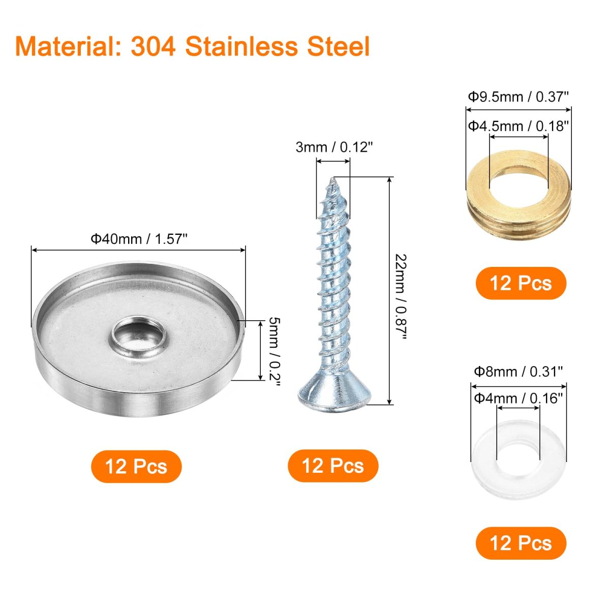 12 Pcs Screw Covers Caps 304 Stainless Steel Mirror Screws Decorative Cover Nails Fasteners For Sign Advertising Hardware