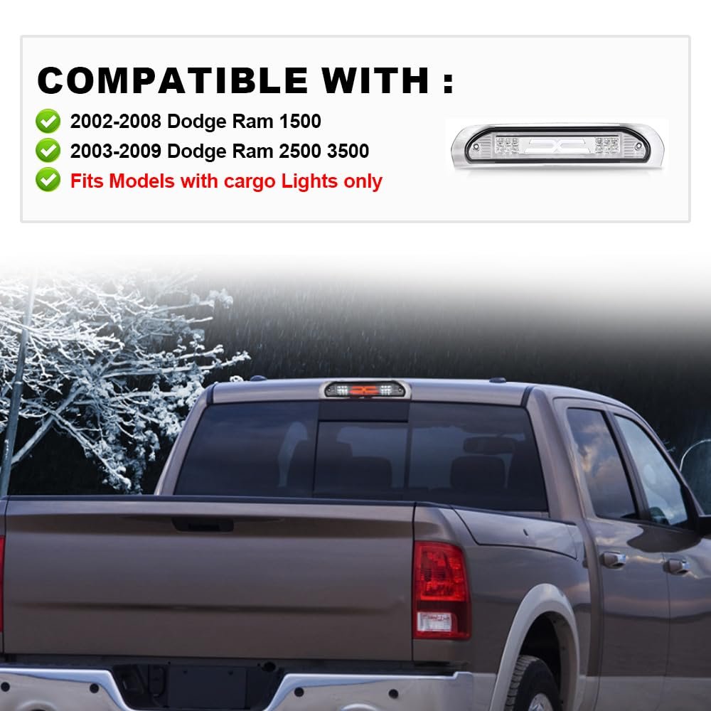 Led 3rd Brake Light For 02-08 Dodge Ram 1500 03-09 2500 3500 Third Cargo Chrome Housing Clear Lens