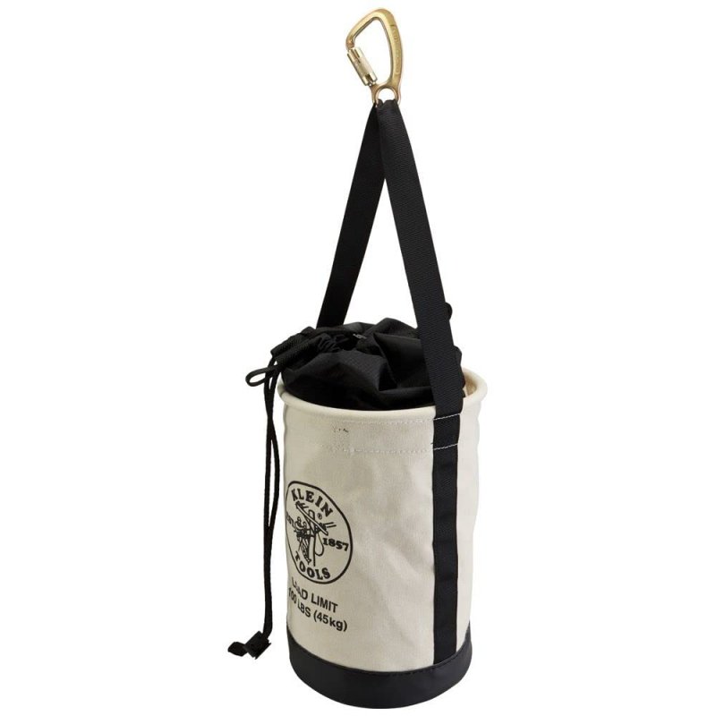 Klein Tools 5114dsc Canvas Bucket Heavy Duty Drawstring Close Tool 17-inch With Leather Reinforced Bottoms 100-pound Load Rated
