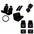 16 Piece Automotive Gift Set Butterfly Purple With 2 Lowback Seat Covers Bench Wheel Cover Shoulder Pads Floor Mats And Hanging 