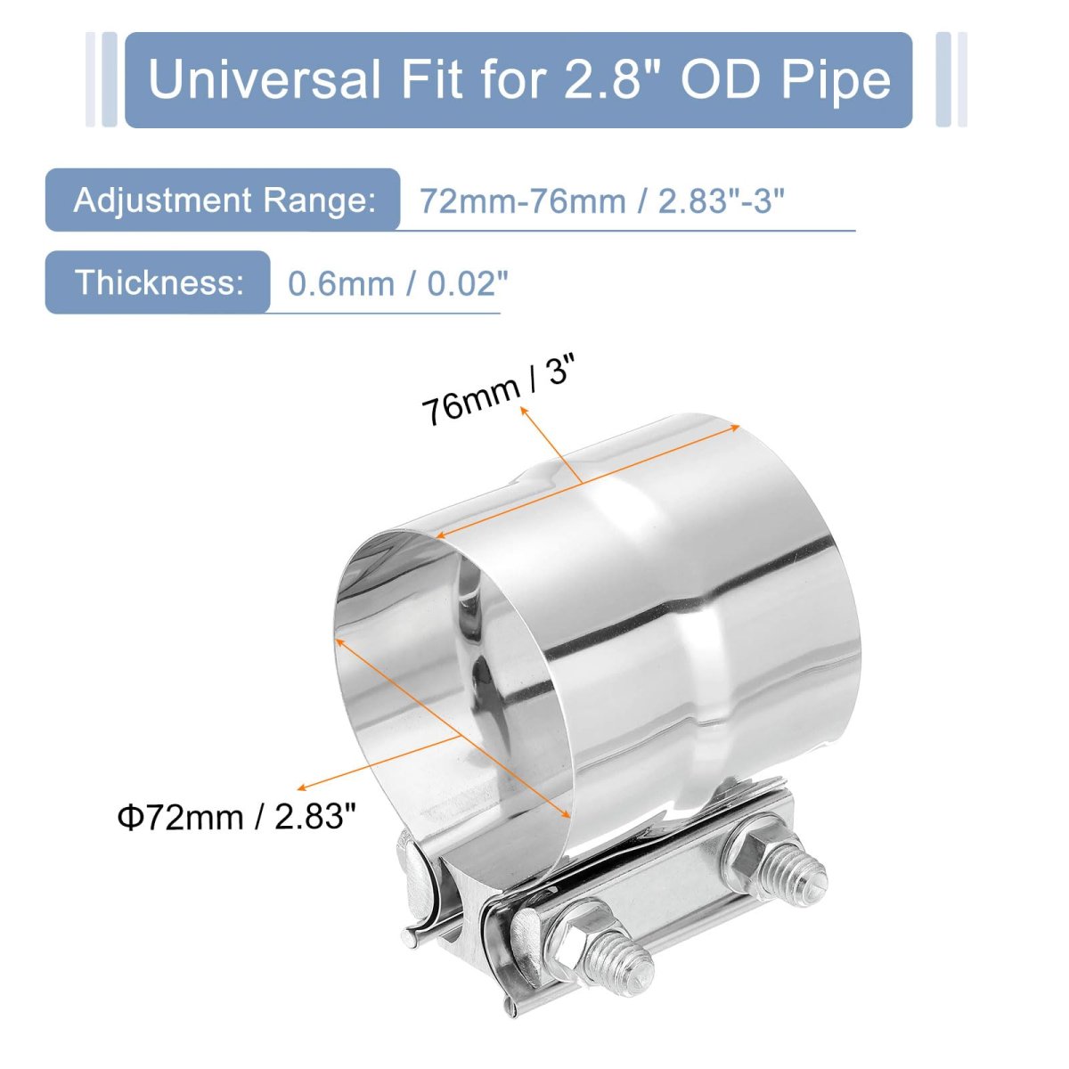 2 8 Inch Exhaust Clamp 304 Stainless Steel Butt Joint Band Sleeve Coupler Pipe Repair Universal Widening For Pipes Mufflers