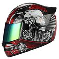 Motorcycle Full Face Helmet Mechanic Skull With Tinted Visor Red X Large Dot Approved Hjdj11abs 