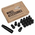 16pcs Black Spline Atv Lug Nuts 3 8x24 Thread Size 4 Inch Length Closed End Cone Acorn Taper Seat Includes 1 Socket Key Tool