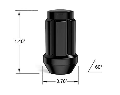 16pcs Black Spline Atv Lug Nuts 3 8x24 Thread Size 4 Inch Length Closed End Cone Acorn Taper Seat Includes 1 Socket Key Tool