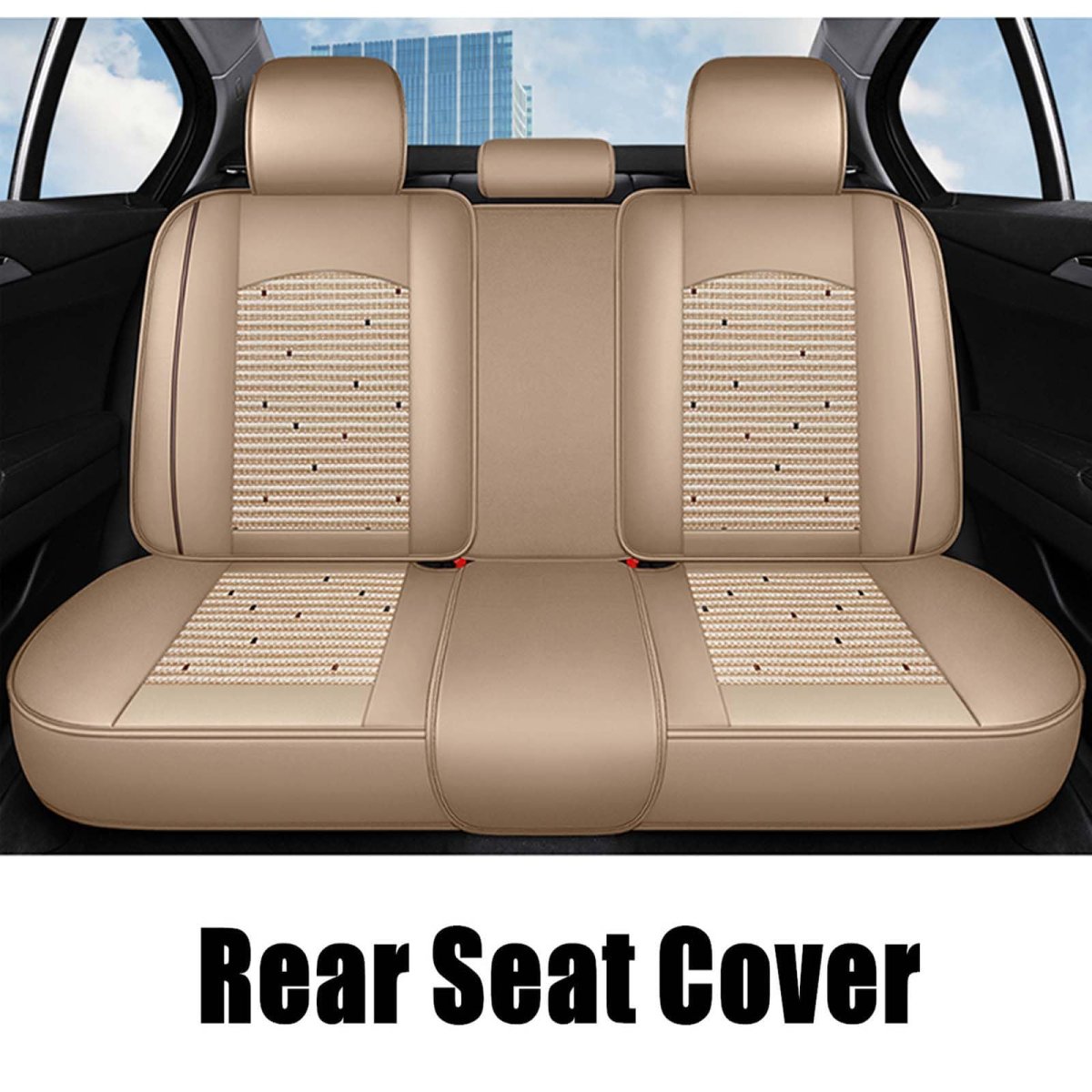 Universal Fit Car Seat Covers Full Set For Volkswagen Passat Beige Pu Leather 5 Pads Front And Rear Waterproof Protective 4