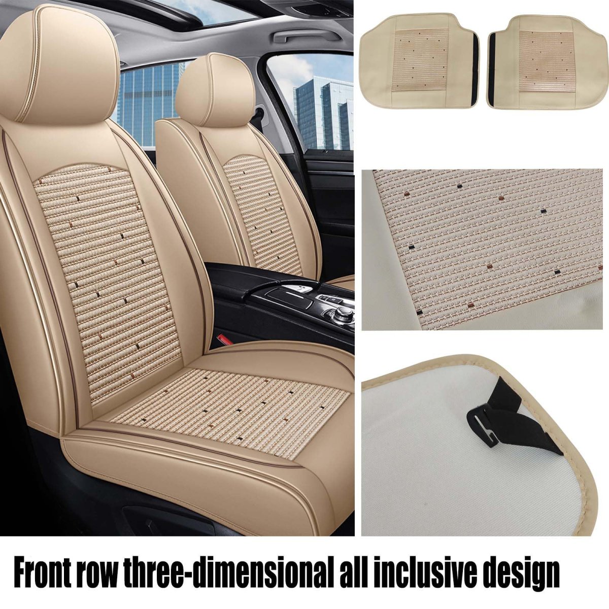 Universal Fit Car Seat Covers Full Set For Volkswagen Passat Beige Pu Leather 5 Pads Front And Rear Waterproof Protective 4