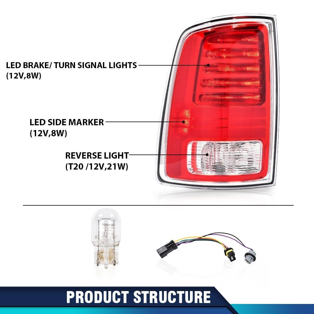 Left Led Tail Light Assembly For Dodge Ram 1500 2013 2018 2500 3500 2014 Red Lens With Bulb And Harness Part Number 68093079ac