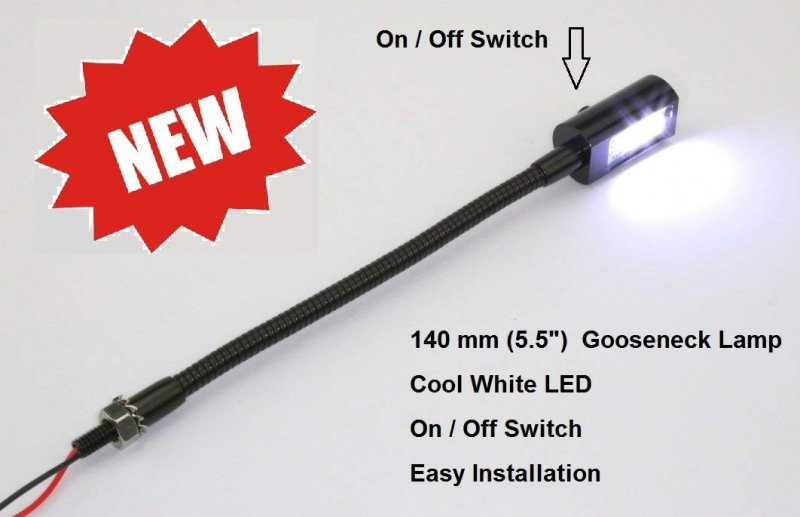 Pilotlights Mini Gooseneck Panel Light With Switch Map Post 140mm Cool White Led 12vdc