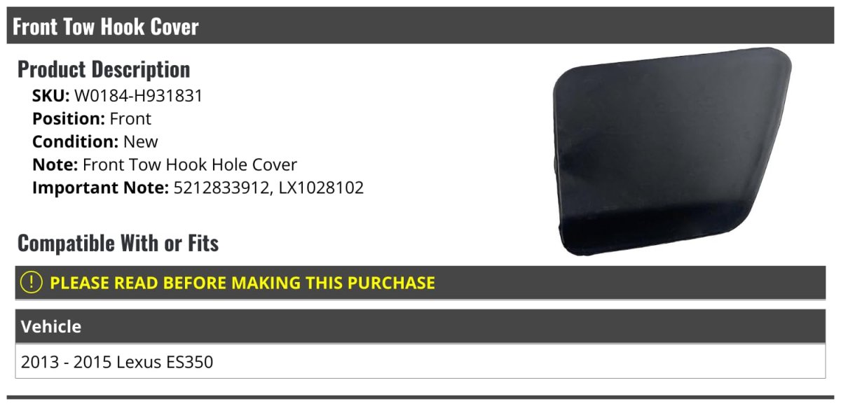 Front Tow Hook Hole Cover For 2013-2015 Es350