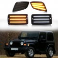 Alavente Led Turn Signal Lamp For Jeep Wrangler Tj 1997-2006 Dual Color Front Bulb With Side Marker Lights Smoked Lens Pack Of 