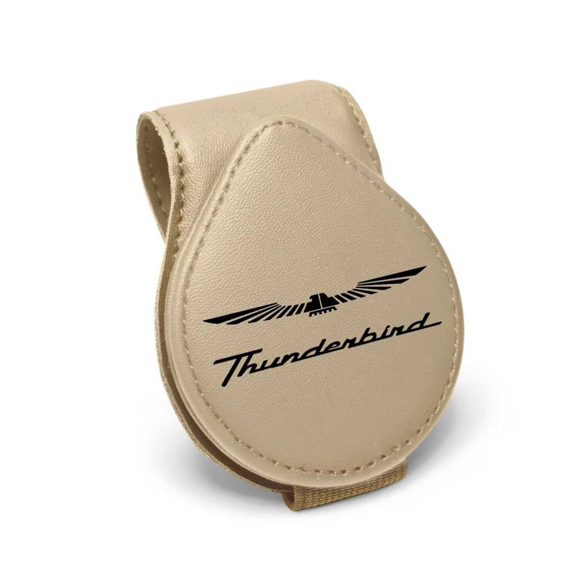 Ford Thunderbird Logo Beige Leather Magnetic Sunglass Holder For Car Sun Visor Mount Clip Official Licensed 2 5 In X 3 38
