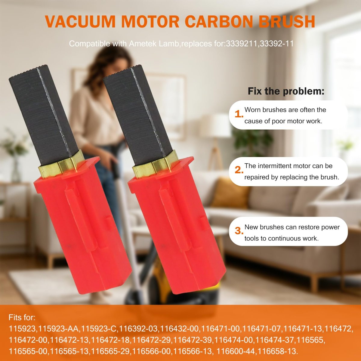 833392-67 Carbon Brush 2pcs For Ametek Lamb Vacuum Motor 115923 33392-11 115923-aa 115923-c 116392-03 116432-00 116471-00