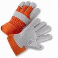West Chester 558or Select Split Cowhide Palma Large Pack Of 12 Orange Safety Gloves With Rubberized Cuff Wing Thumb 