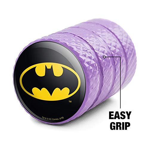 Batman Classic Bat Shield Logo Aluminum Valve Stem Caps For Motorcycle And Bicycle Tires Purple 2 Pack Fits Schrader Valves