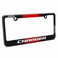 Ipick Image For Dodge Charger Red Racing Stripe Black Real Carbon Fiber License Plate Frame
