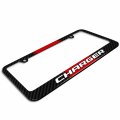 Ipick Image For Dodge Charger Red Racing Stripe Black Real Carbon Fiber License Plate Frame