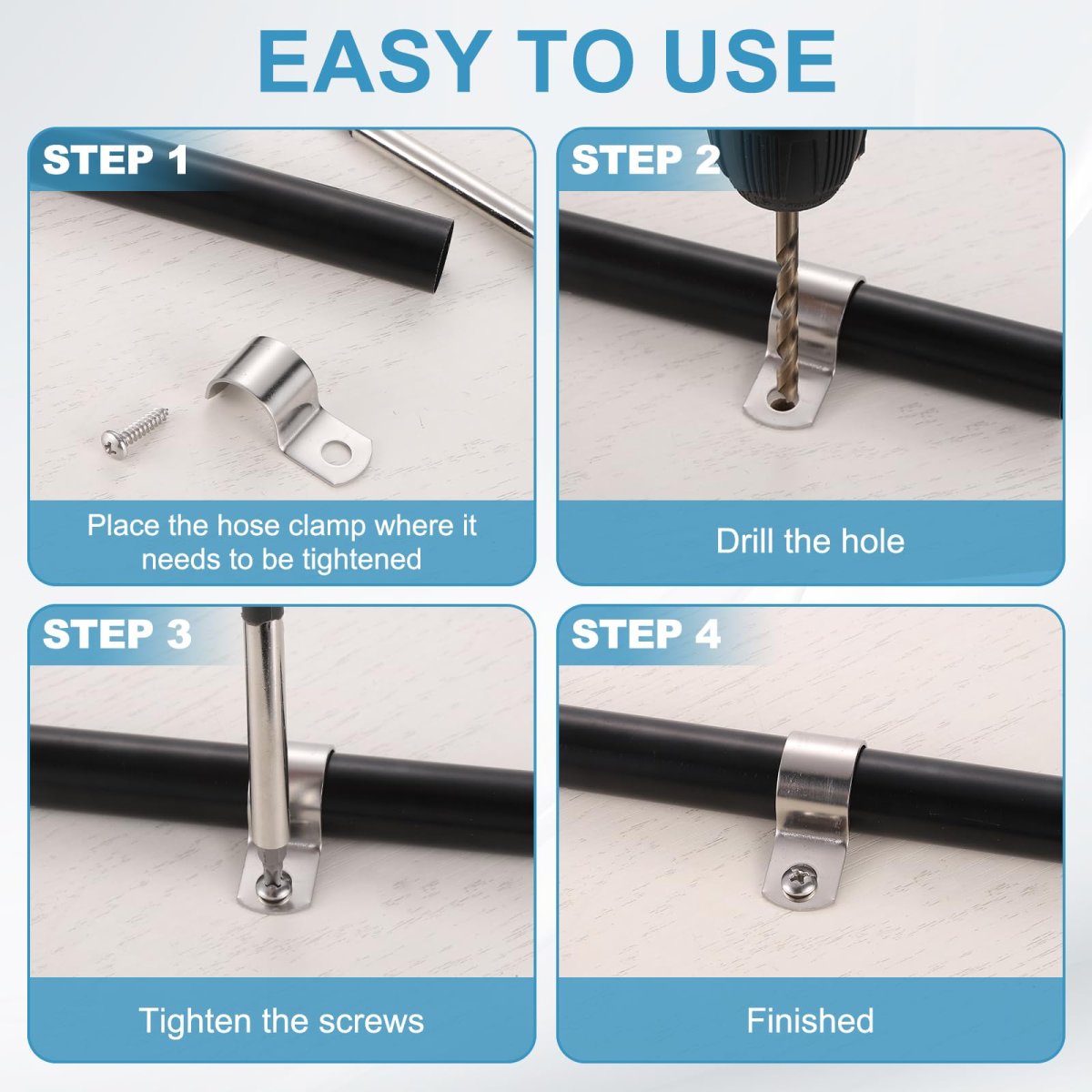 24pcs 10mm 3 8 One Hole Rigid Pipe Strap 304 Stainless Steel Conduit Clamp Thicken U Bracket Heavy Duty With Self-tapping