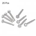 Uxcell Hex Washer Head Self Drilling Screws 14 X 1 2 410 Stainless Steel Tapping Sheet Metal Screw 25pcs