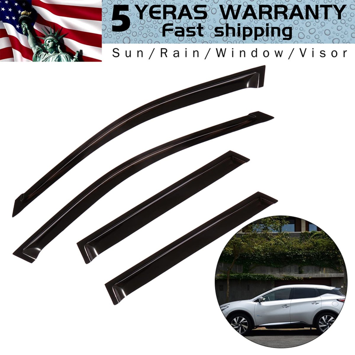 Side Window Deflectors Rain Guard Set 4pcs For 2003-2007 Nissan Murano Smoked Tint Wind With 3m Adhesive Tape