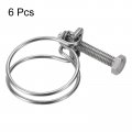 Uxcell 6pcs Double Wire Hose Clamp 28-32mm Adjustable Stainless Steel Clips With M6 Bolt For Dust Collection Pump Pipe