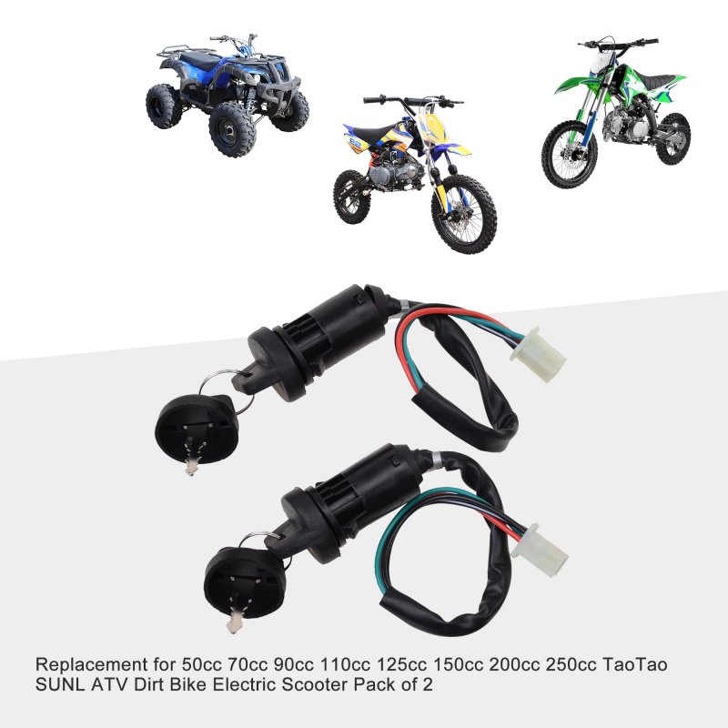 4 Wires Ignition Switch Key Set With Cap Replacement For 50cc To 250cc Taotao Sunl Atv Dirt Bike Electric Scooter Pack Of 2
