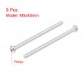 Uxcell M5x80mm Machine Screws Phillips Cross Pan Head Screw 304 Stainless Steel Fasteners Bolts 5pcs