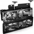 Ocpty Headlight Assembly Pair Replacement For Chevrolet Blazer 1992-1994 For C1500 C2500 C3500 K1500 1994-1998 Black Housing