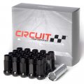 Circuit Performance Forged Steel Extended Open End Hex Lug Nut For Aftermarket Wheels 1 2 -20 Black 20 Piece Set Tool