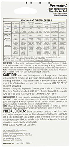 Permatex 27240 High Temperature Threadlocker Red 36 Ml