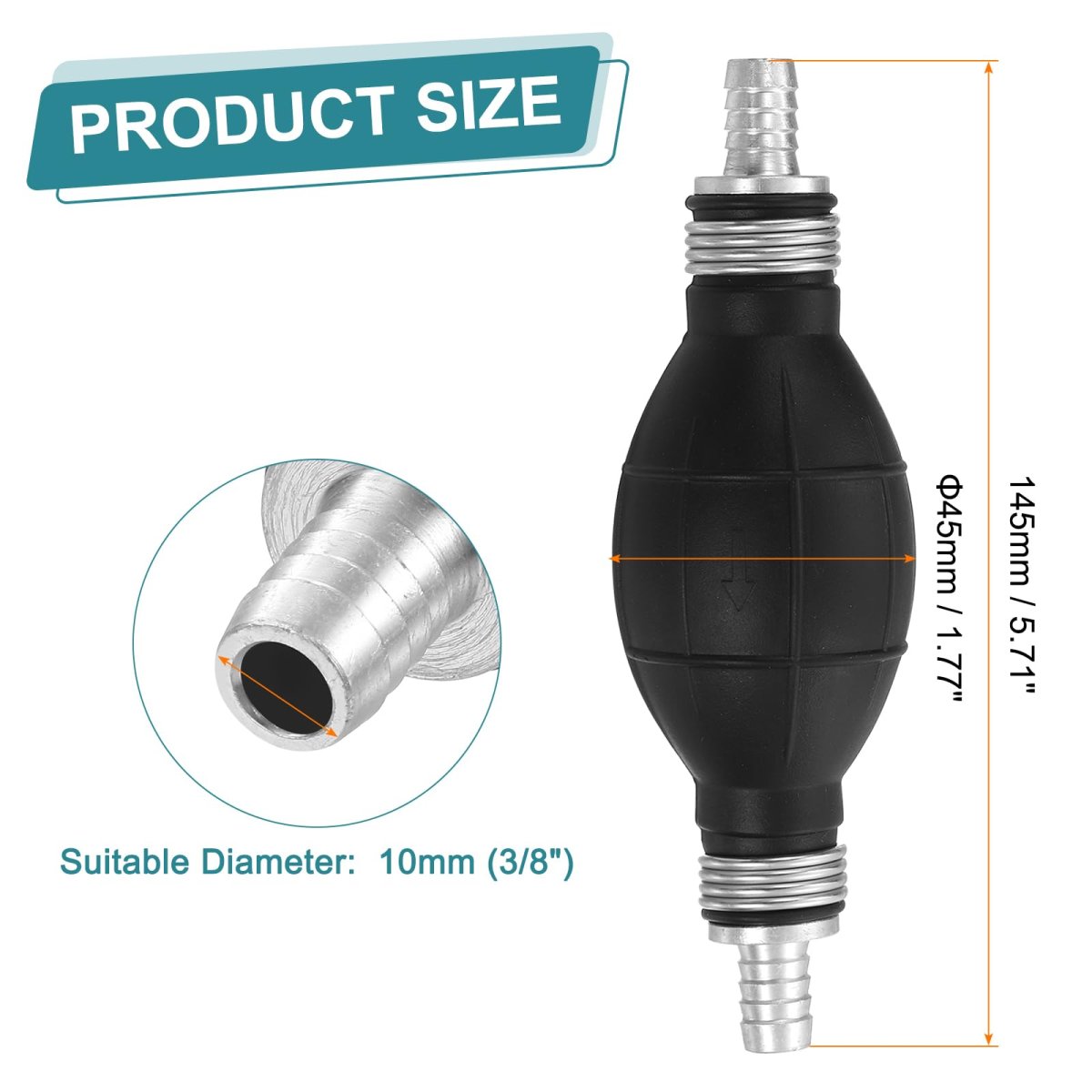 10mm 3 8 Rubber Fuel Primer Pump Transfer Vacuum Hose Hand Siphon Bulb One Way For Gasoline Petrol Marine Diesel Boat Silver