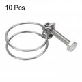 Uxcell 10pcs Double Wire Hose Clamp 43-48mm Adjustable Stainless Steel Clips With M8 Bolt For Dust Collection Pump Pipe