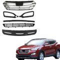 5pcs Front Upper Lower Grille And Fog Light Bezels Set Chrome Black Replacement For Santa Fe Sport 2013 2014 2015 2016 