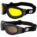 2 Pairs Of Birdz Eyewear Black Padded Motorcycle Riding Goggles With Yellow Amber Lenses 
