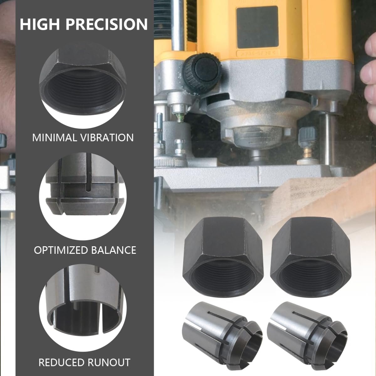 1 2 In Router Collet Set Pack Replacement For Dewalt Dw616 Dw618 1617 1618 Series Hitachi And Craftsman Routers
