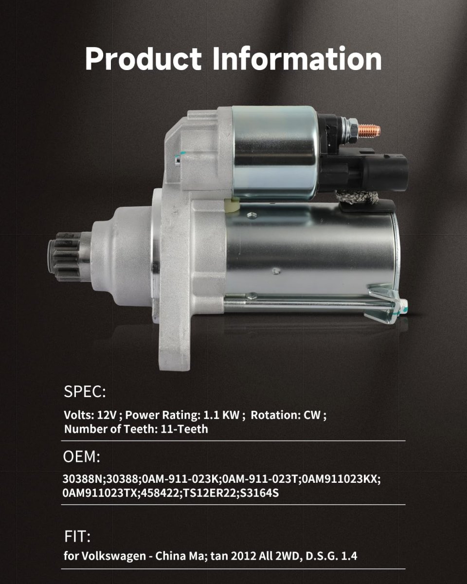 Starter Fit For Volkswagen China Ma Tan 2012 All 2wd D S G 1 4 Turbo Gas Cfb Valeo Pmgr Replace 30388