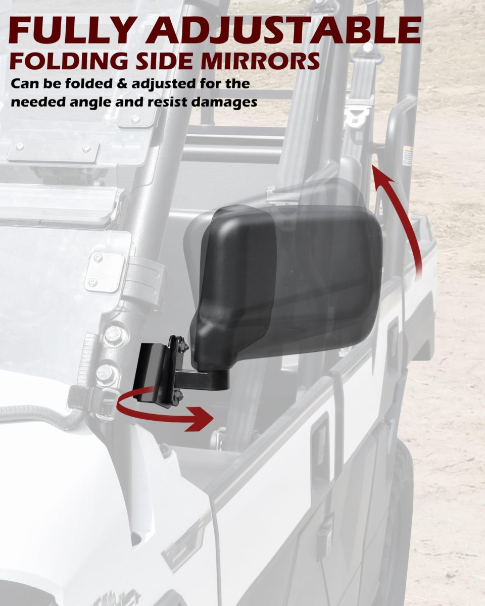 Side Rear View Mirrors For Kawasaki Mule Pro Fxt Dxt Dx Fx 2015 2027 Foldable Adjustable Wide No Drill Installation 2 Piece Set
