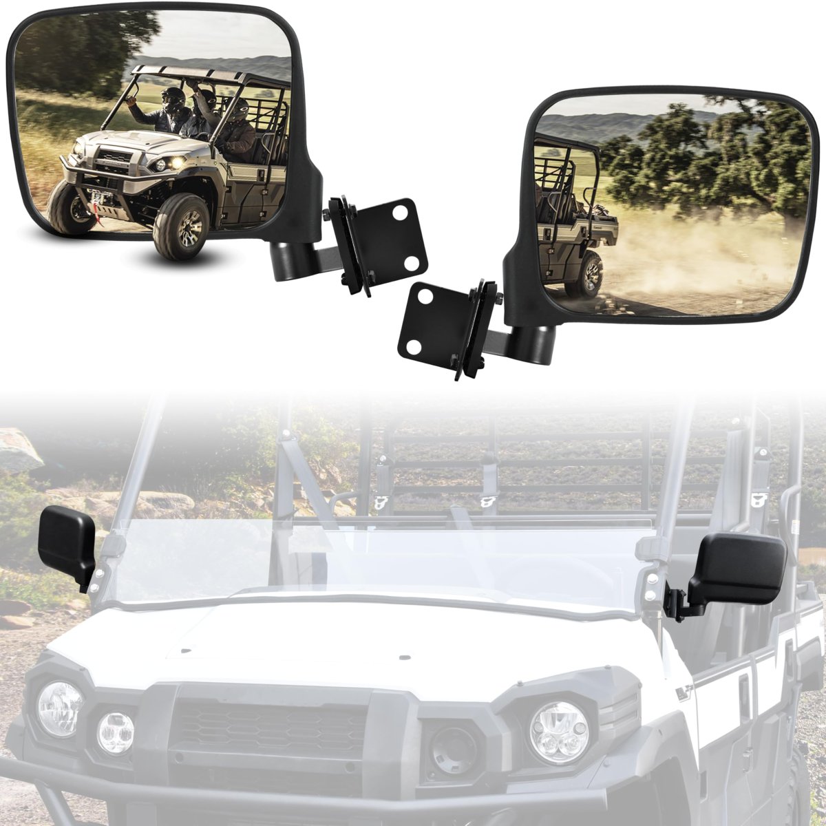 Side Rear View Mirrors For Kawasaki Mule Pro Fxt Dxt Dx Fx 2015 2027 Foldable Adjustable Wide No Drill Installation 2 Piece Set