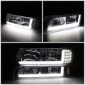 Led Drl Chrome Amber Corner Headlight W Bumper Lamps Tool Kit Compatible With Chevy Silverado 99-06