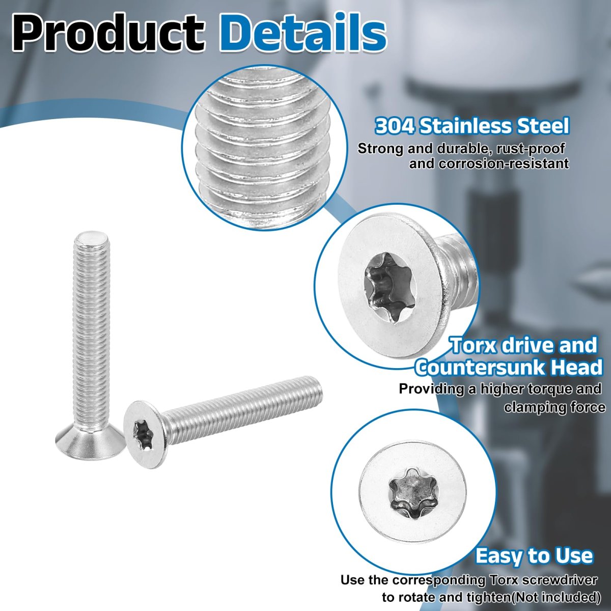 M8-1 25 X 50mm Flat Head Torx Anti Theft Machine Screws 10 Pcs 304 Stainless Steel Drive Countersunk Full Thread Silver