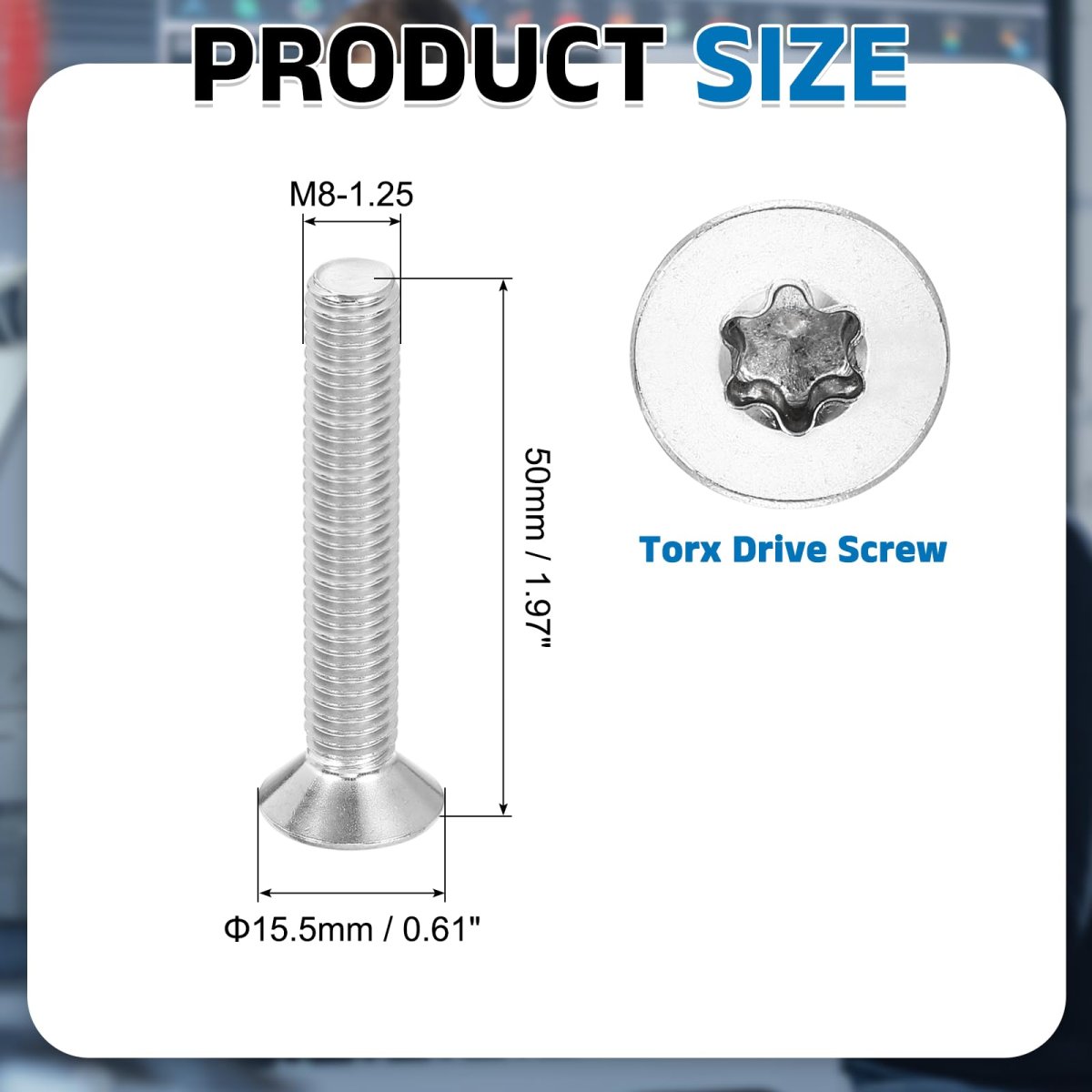 M8-1 25 X 50mm Flat Head Torx Anti Theft Machine Screws 10 Pcs 304 Stainless Steel Drive Countersunk Full Thread Silver