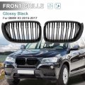 1 Pair Glossy Black Car Hood Kidney Bars Front Grille Double Line 4 Door For Bmw X3 2015-2017