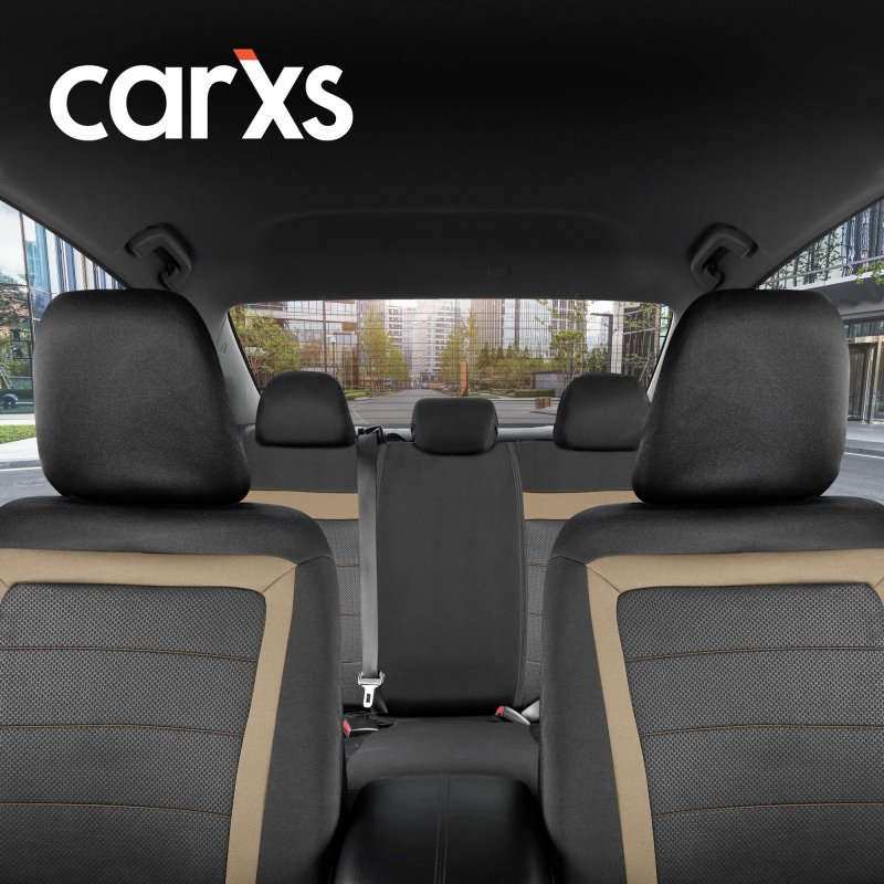 Car Seat Covers And Floor Mats Full Set With Beige Accent A Breathable Mesh Protector Interior Two Tone For Auto Truck Van Suv