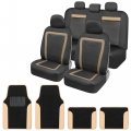 Car Seat Covers And Floor Mats Full Set With Beige Accent A Breathable Mesh Protector Interior Two Tone For Auto Truck Van Suv 