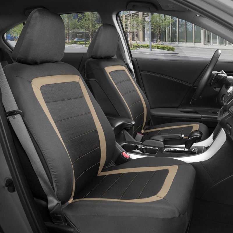 Car Seat Covers And Floor Mats Full Set With Beige Accent A Breathable Mesh Protector Interior Two Tone For Auto Truck Van Suv